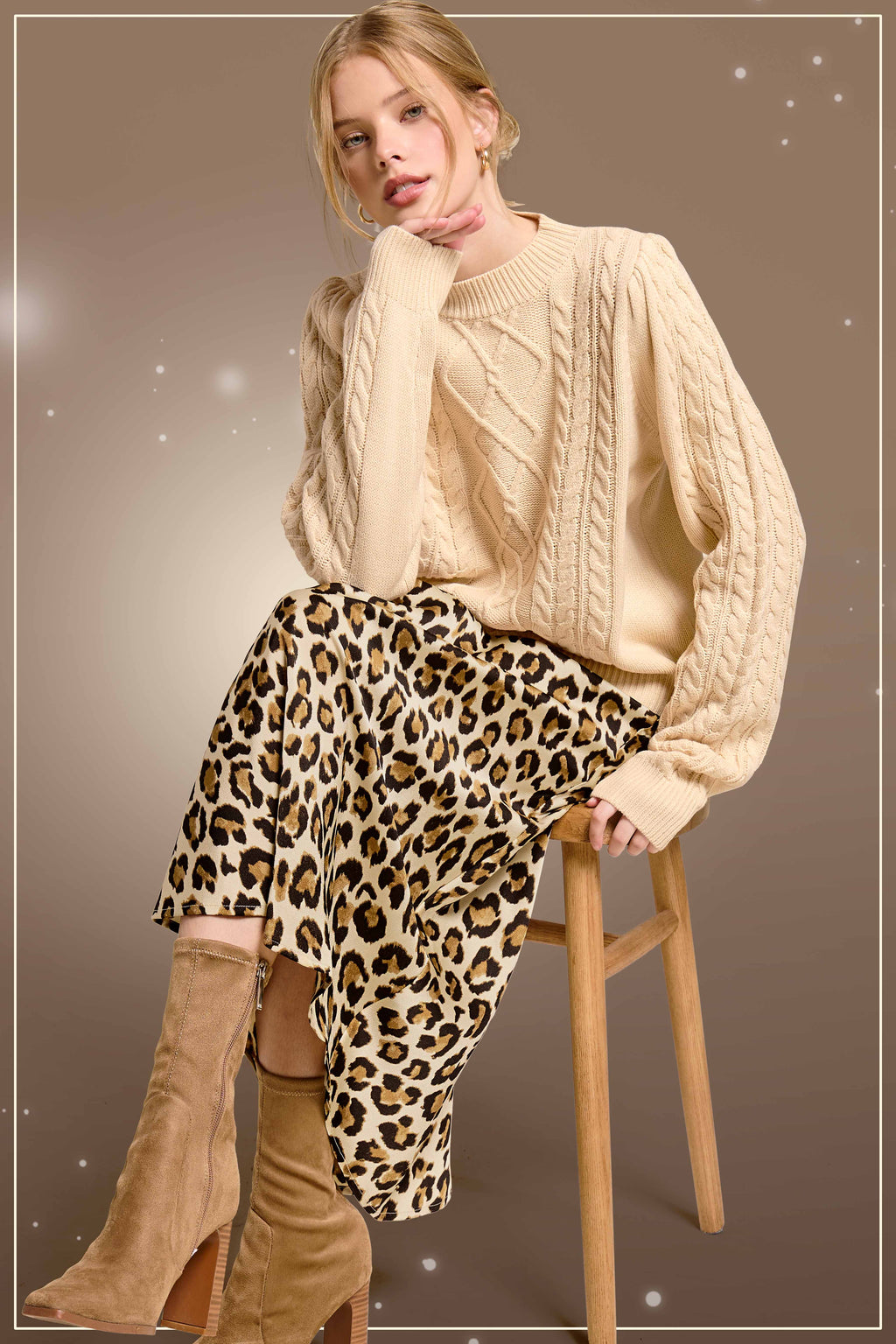 Midi Satin Leopard Skirt