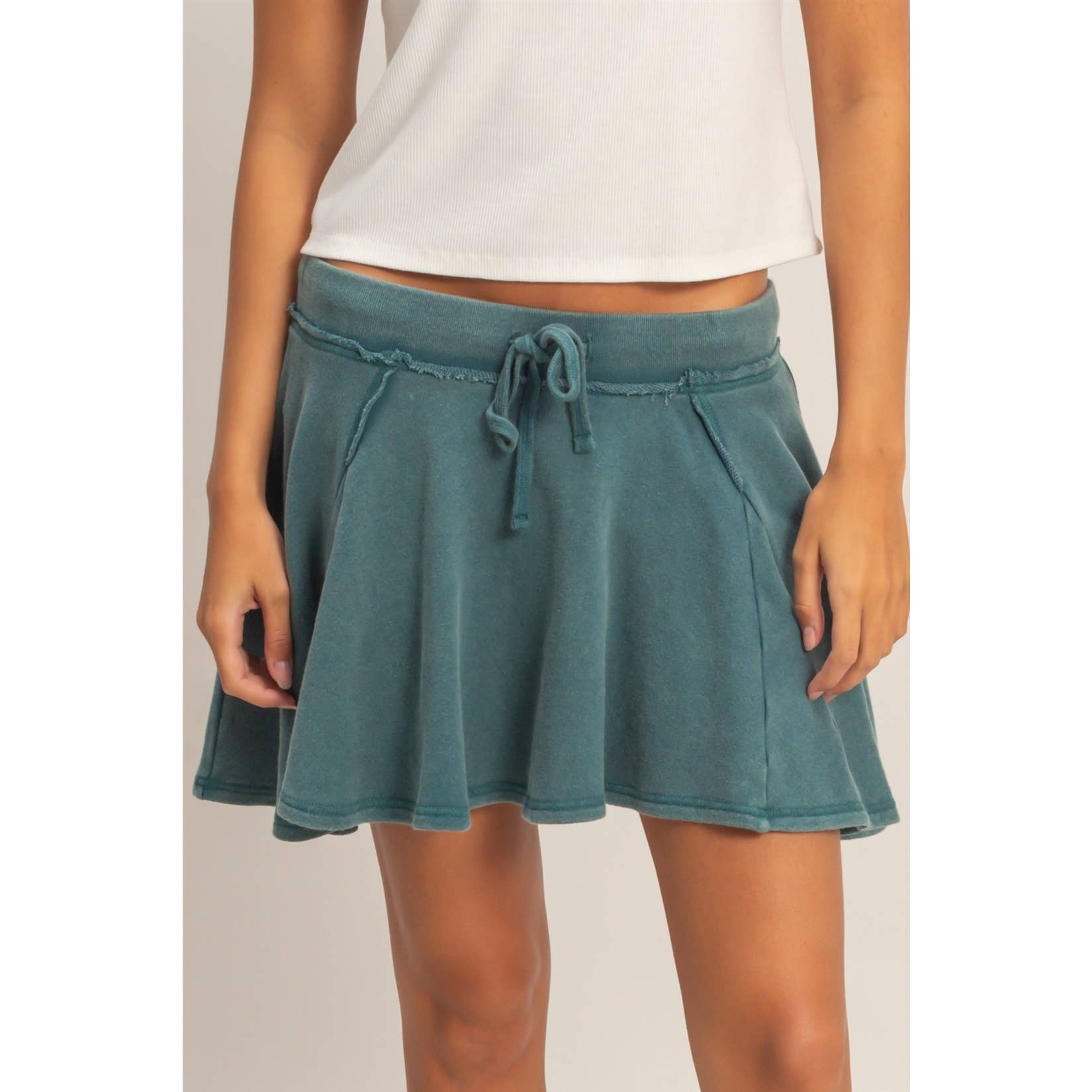 Acid Washed Mid Waist Flowy Skort