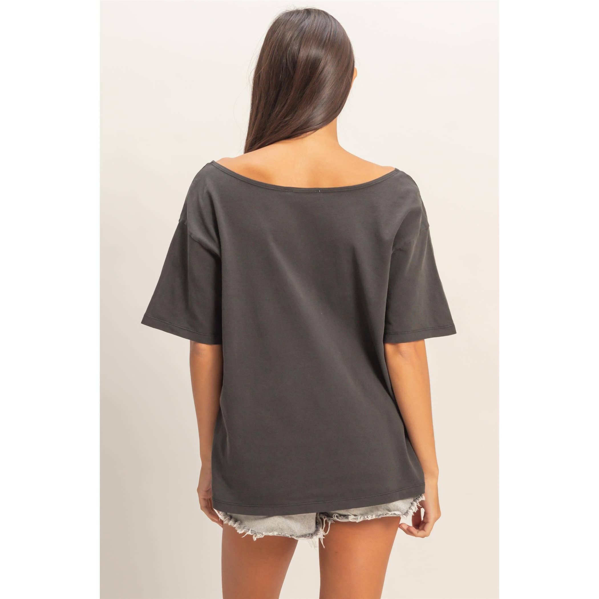 Boat Neck Short Sleeve Basic Tee