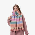 Jumbo Striped Scarf with Pom Poms