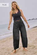 Plus Black Barrel Denim Pants