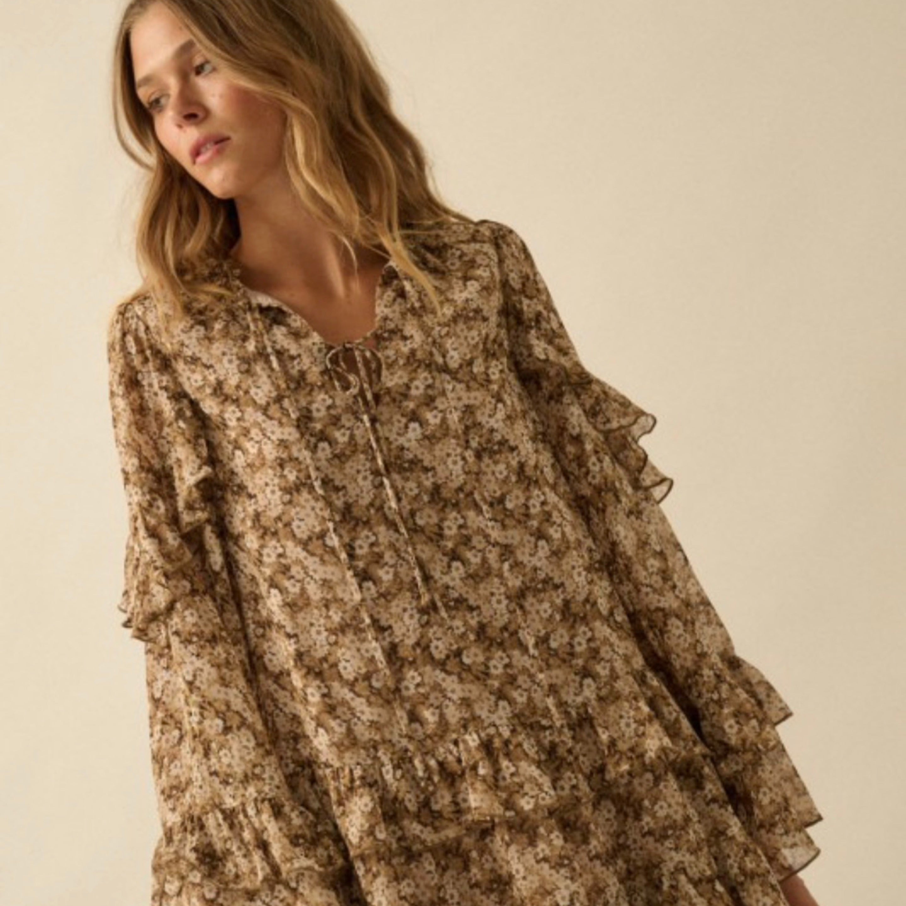 Boho Floral Ruffle Dress