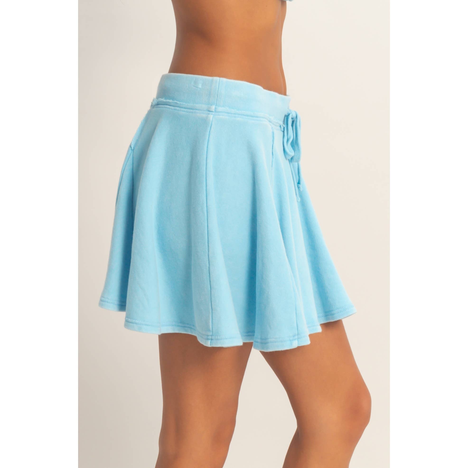 Acid Washed Mid Waist Flowy Skort