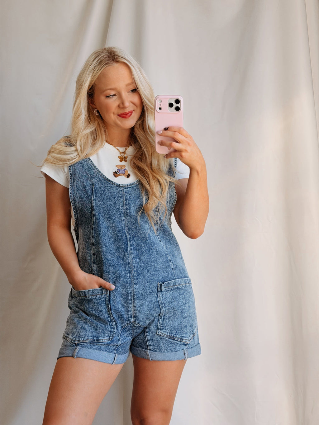 Low Neck Oversized Denim Romper
