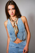 Plunge Neck Denim Vest