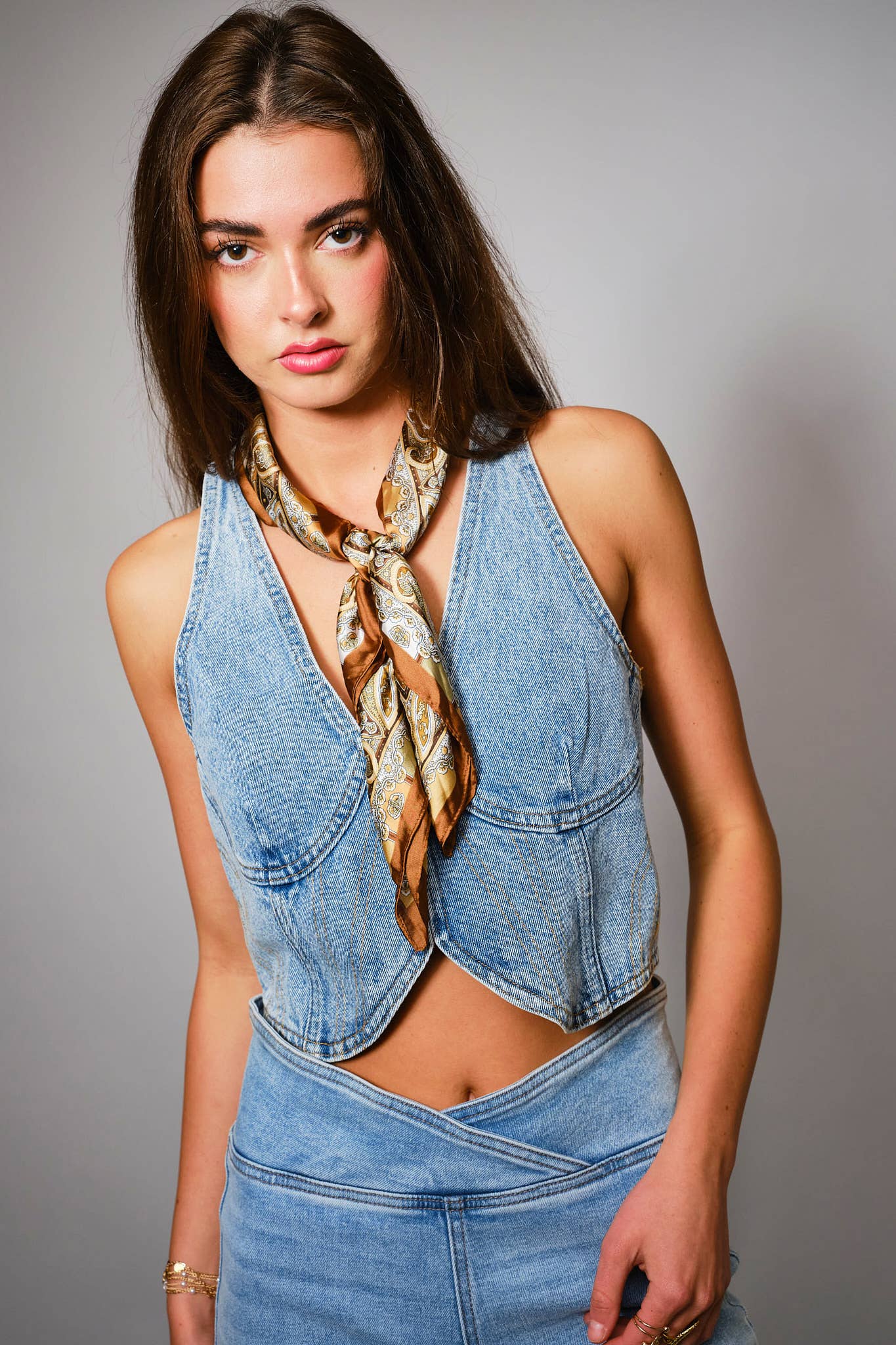 Plunge Neck Denim Vest