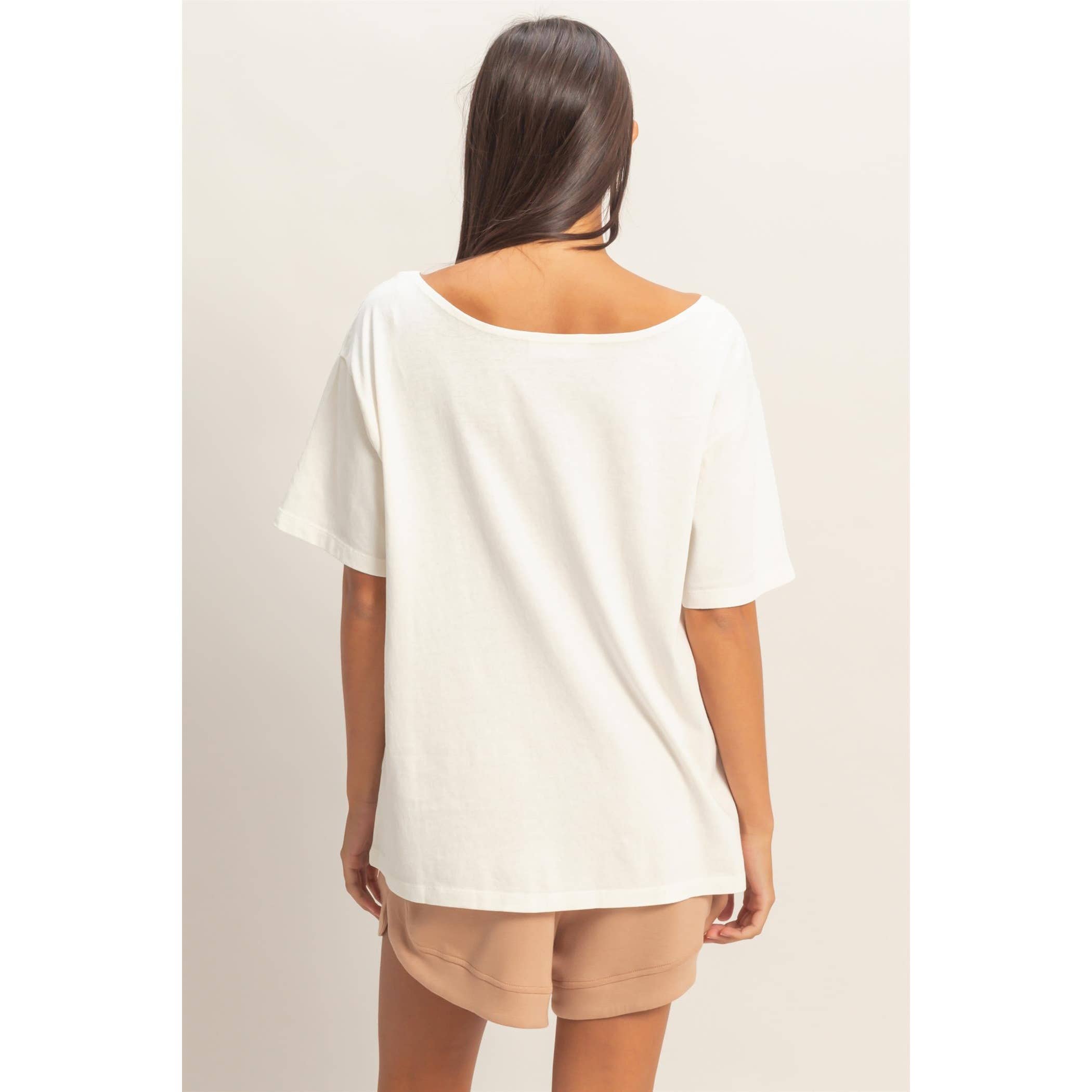 Boat Neck Short Sleeve Basic Tee
