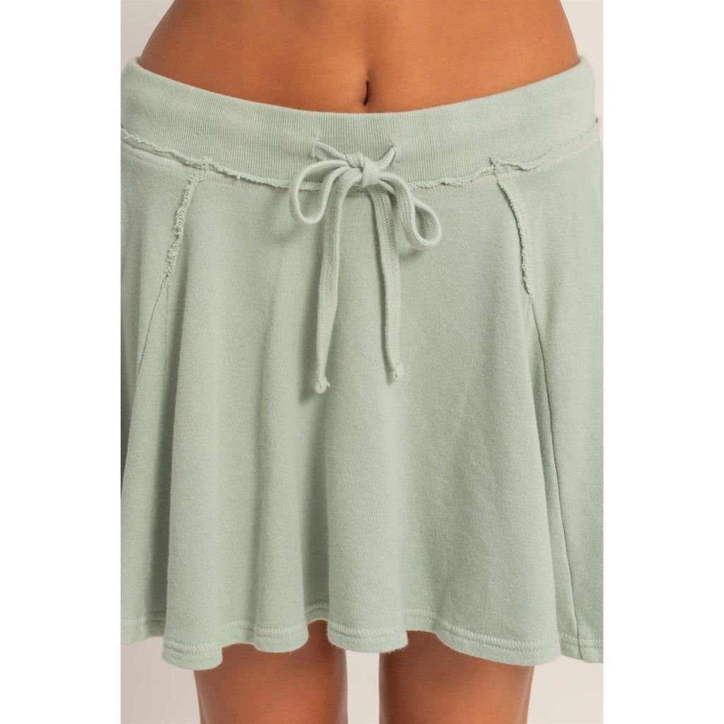 Acid Washed Mid Waist Flowy Skort