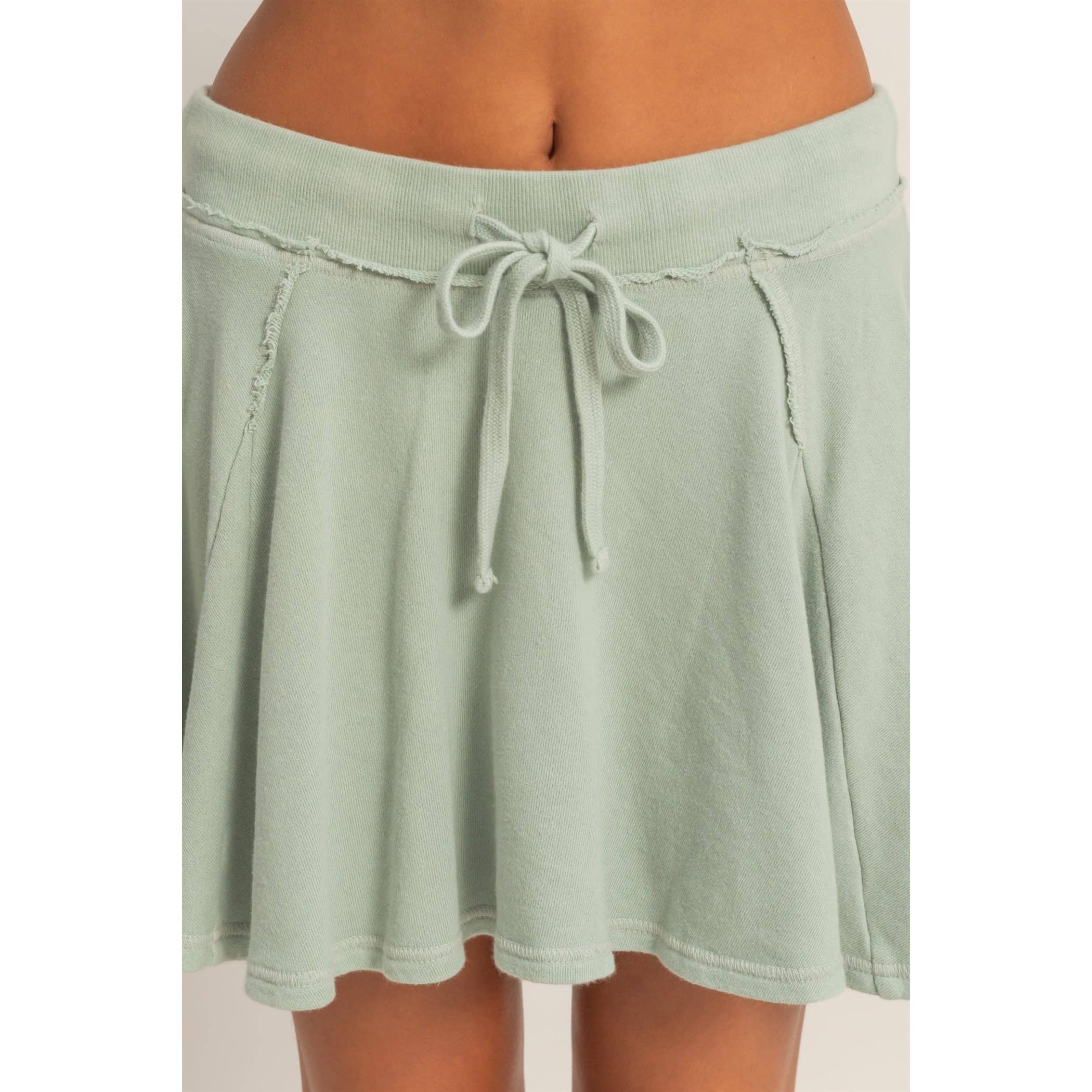 Acid Washed Mid Waist Flowy Skort