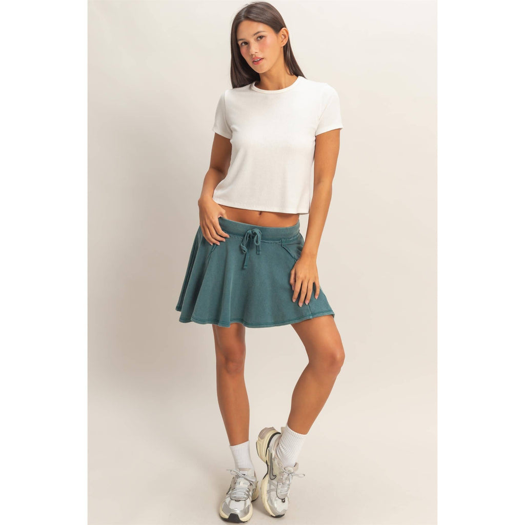 Acid Washed Mid Waist Flowy Skort