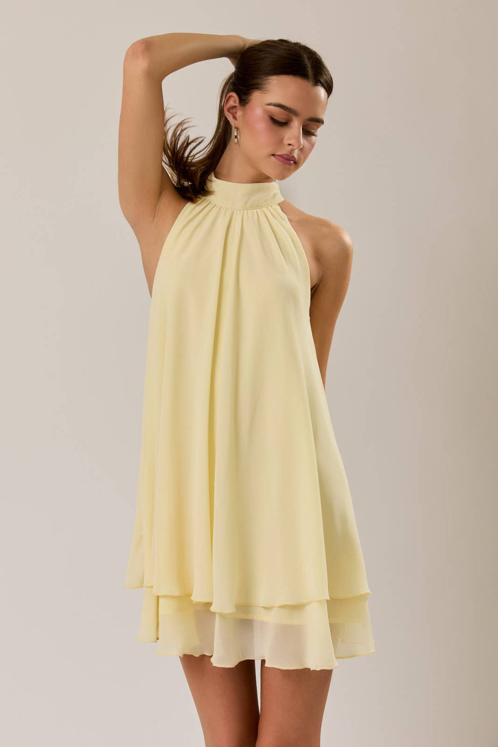 Halter Neck Ruffle Hem Mini Dress