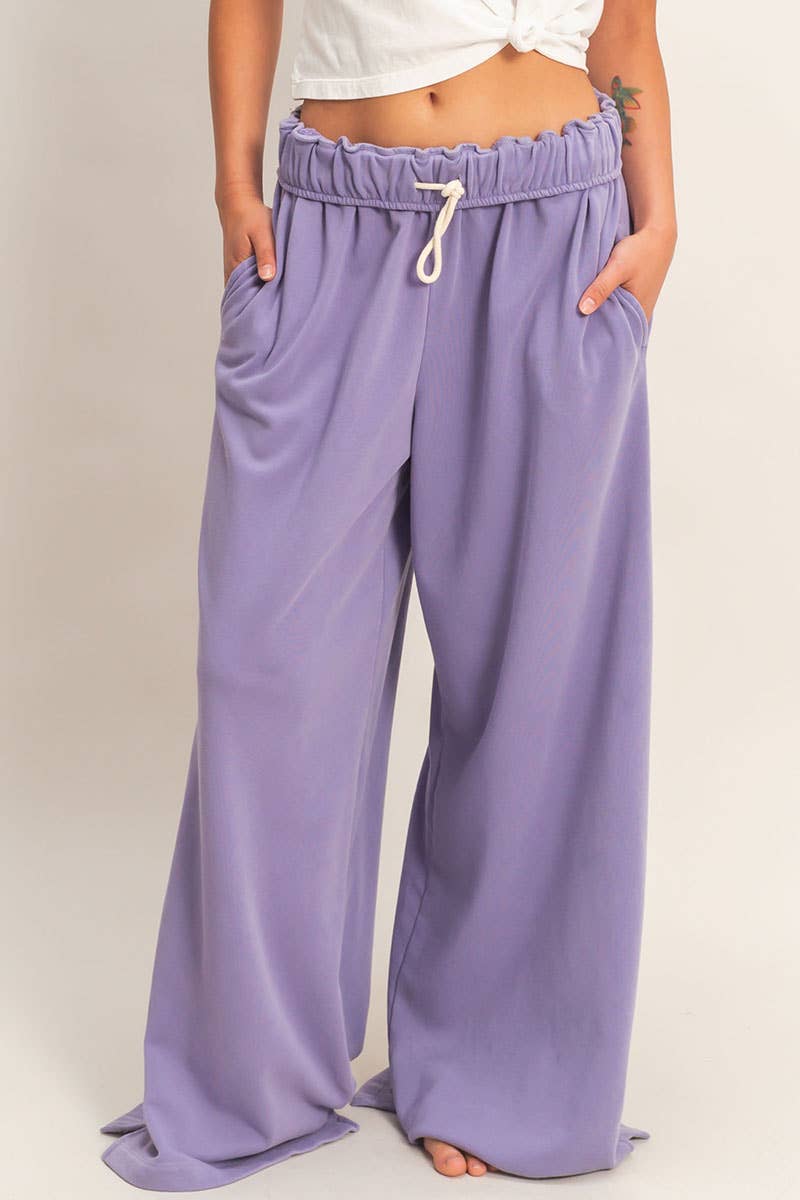 Fold Over Waist Wide Leg Sweatpant
