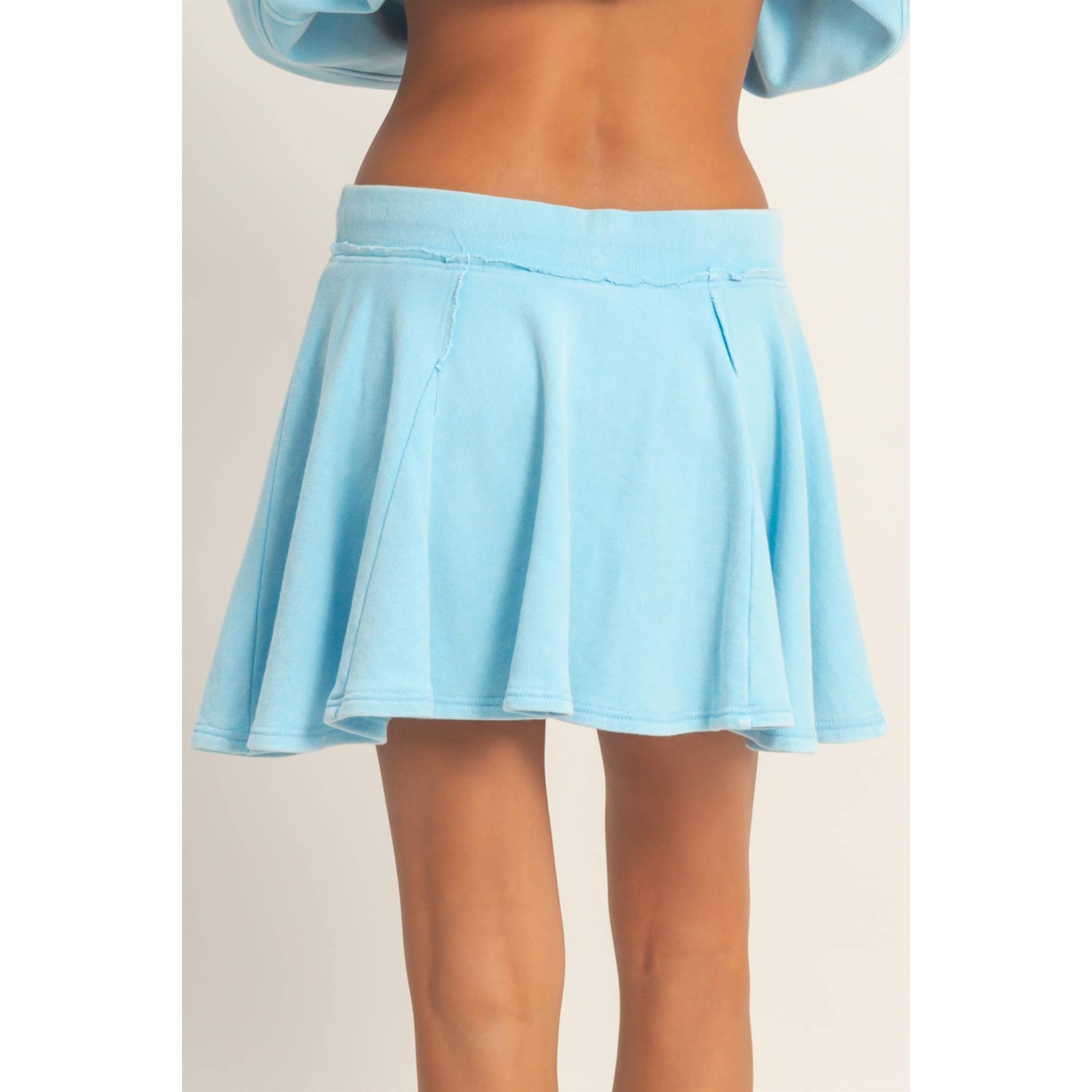 Acid Washed Mid Waist Flowy Skort