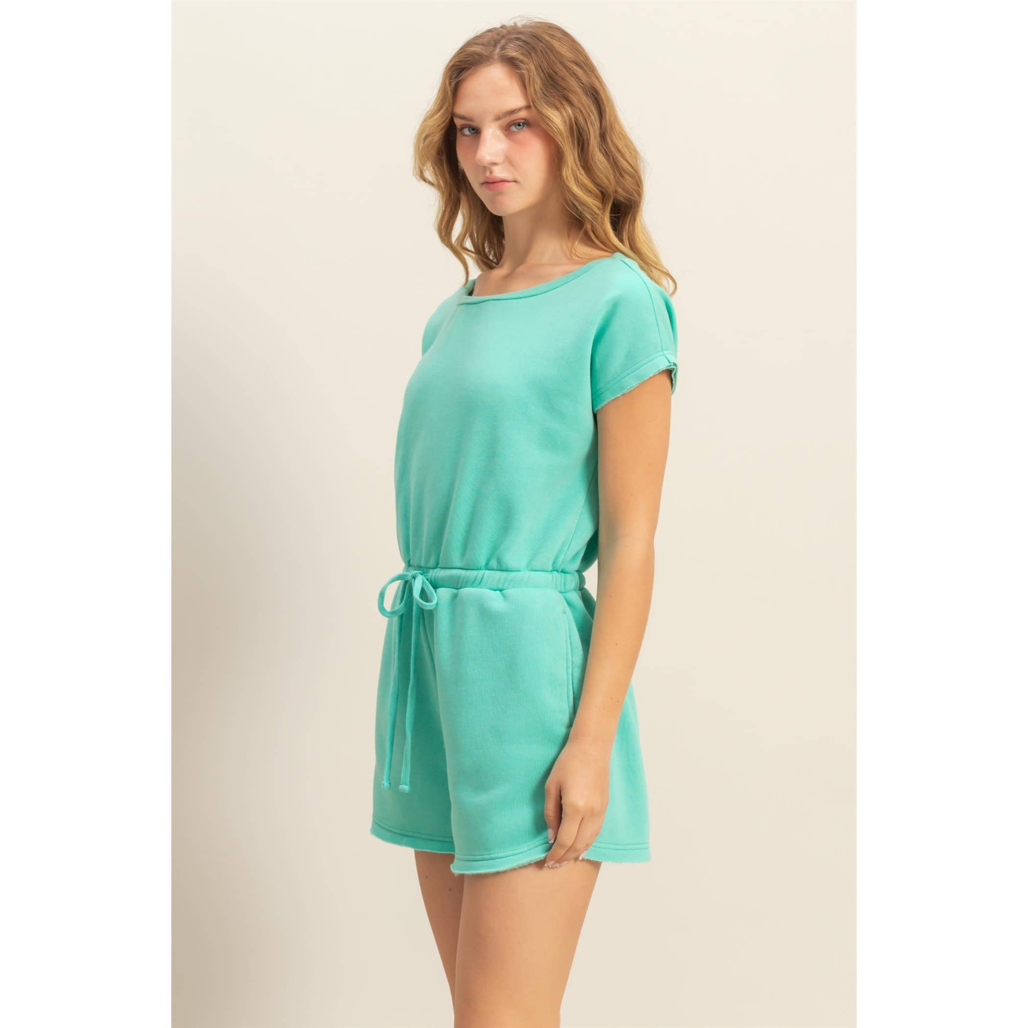 Cap Sleeve Drawstring Waist Romper