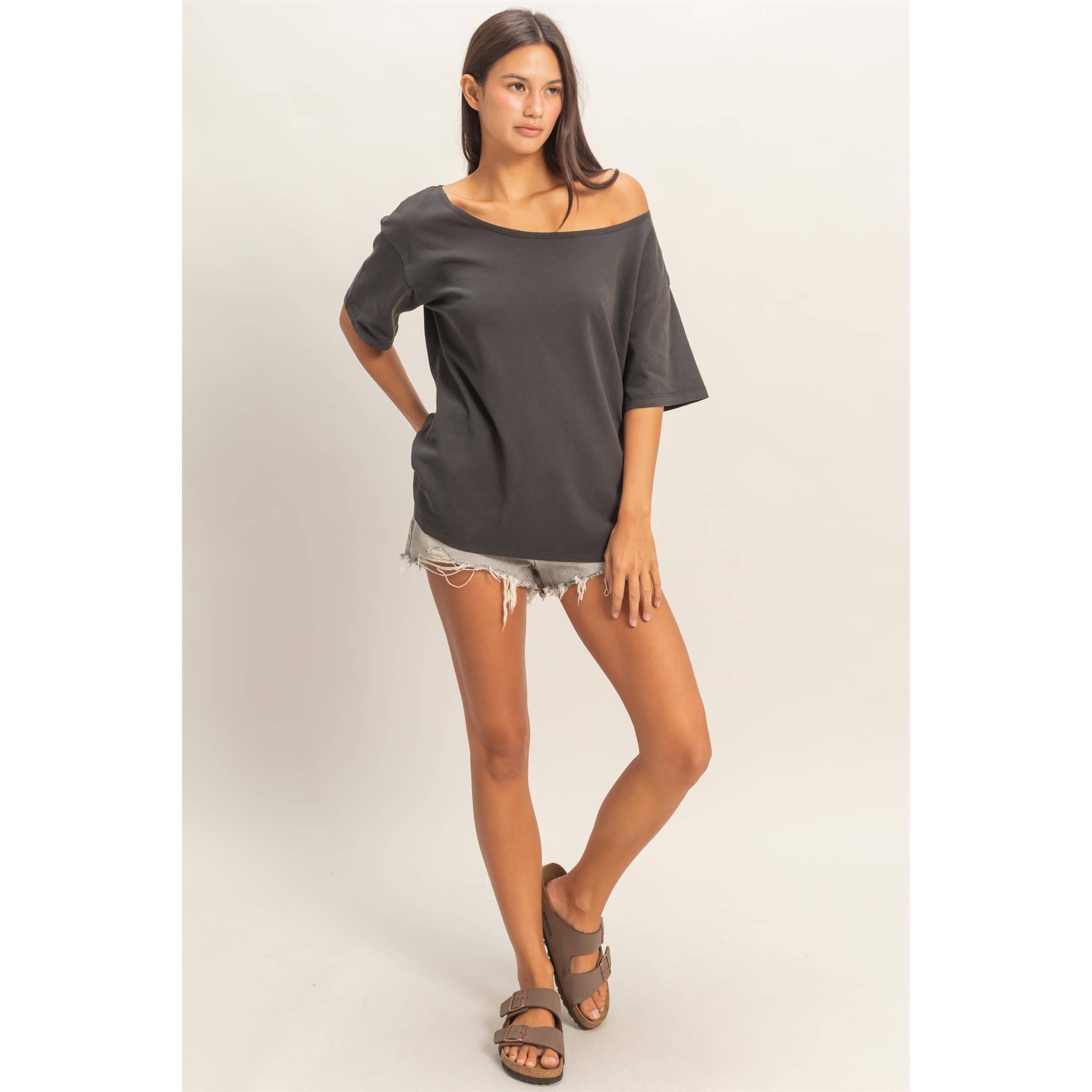 Boat Neck Short Sleeve Basic Tee