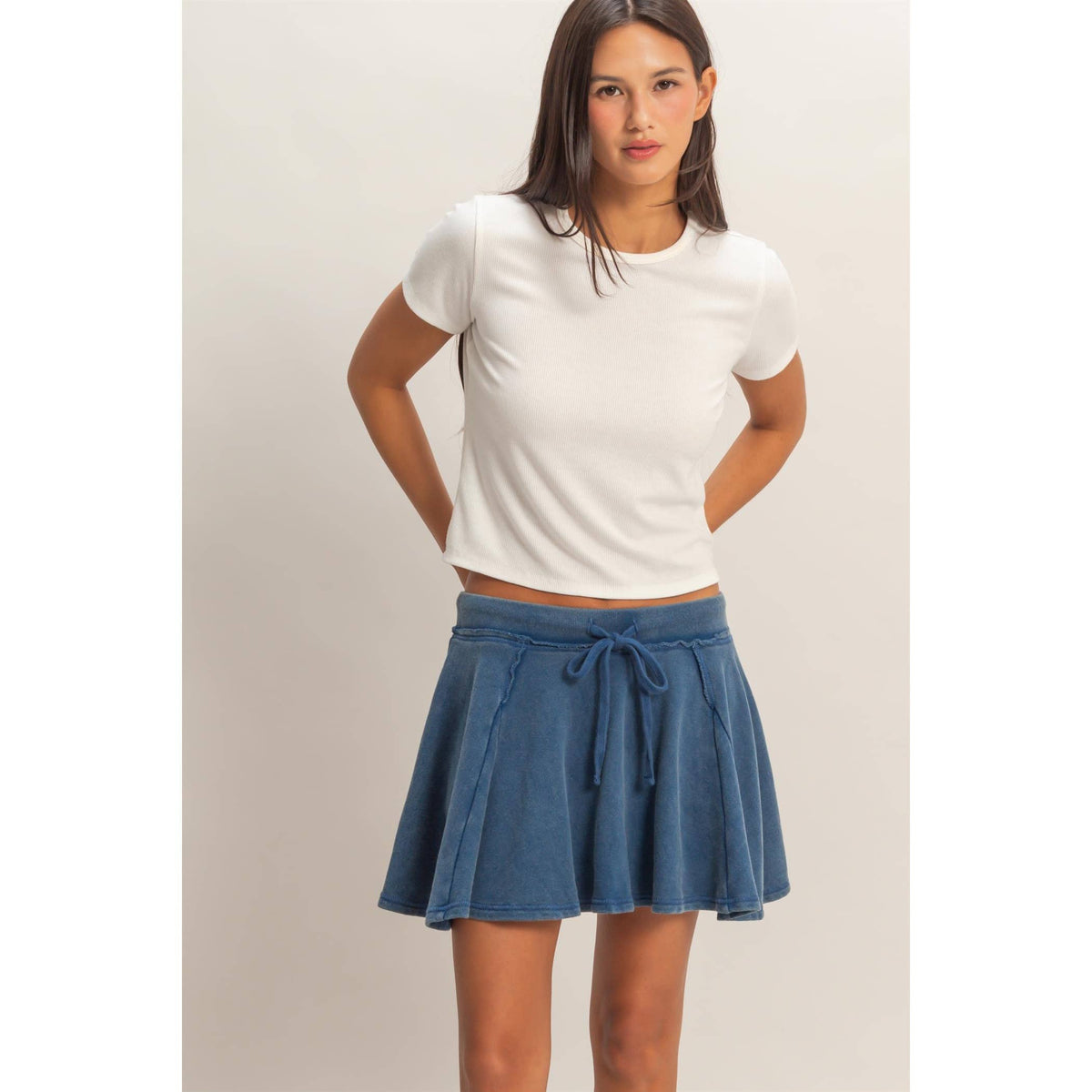 Acid Washed Mid Waist Flowy Skort