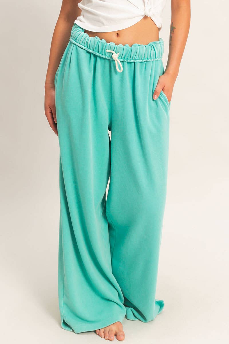 Fold Over Waist Wide Leg Sweatpant