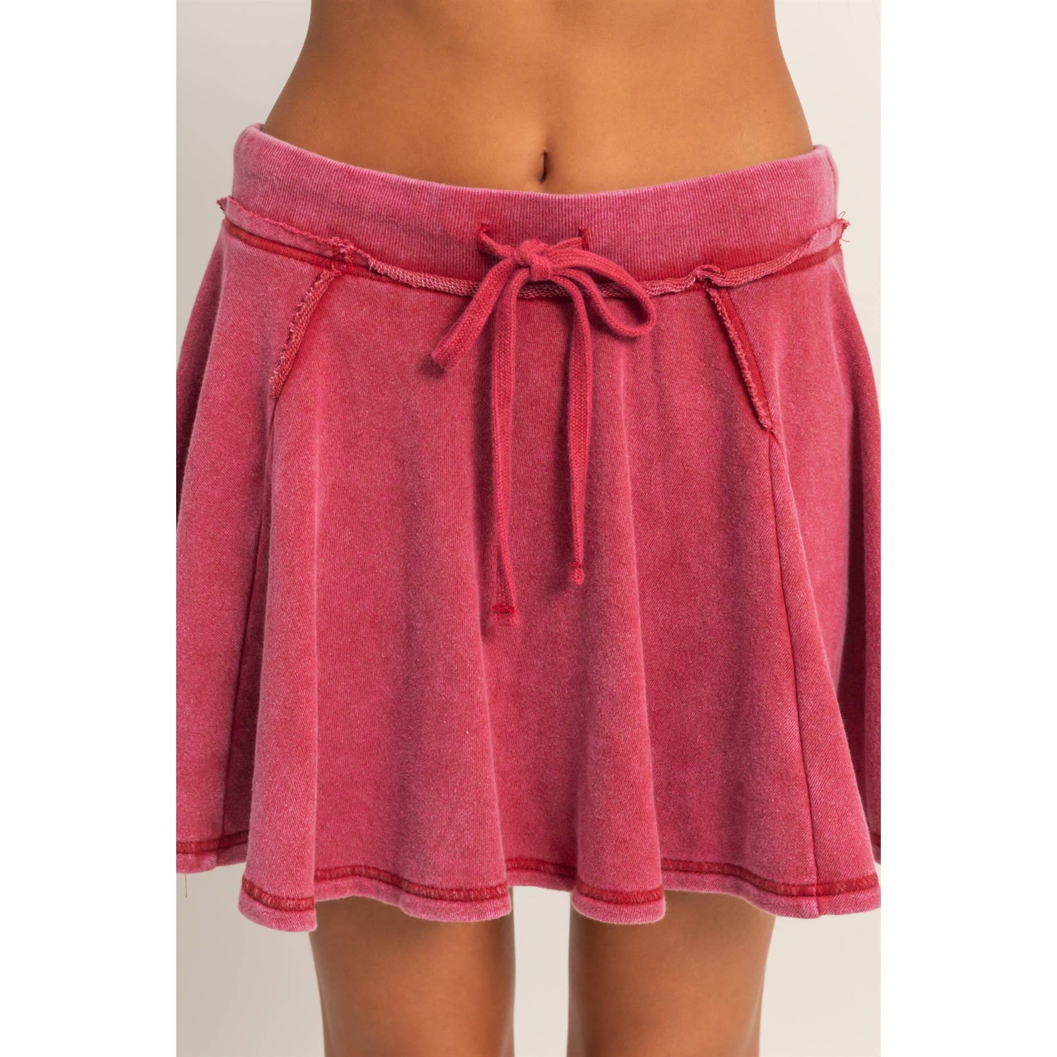 Acid Washed Mid Waist Flowy Skort