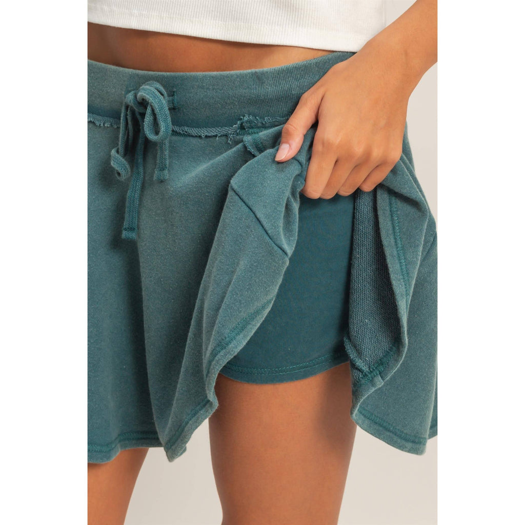 Acid Washed Mid Waist Flowy Skort