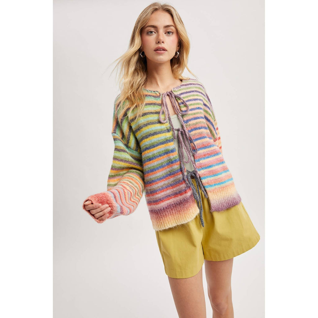Viral Rainbow Tie Knit Cardigan