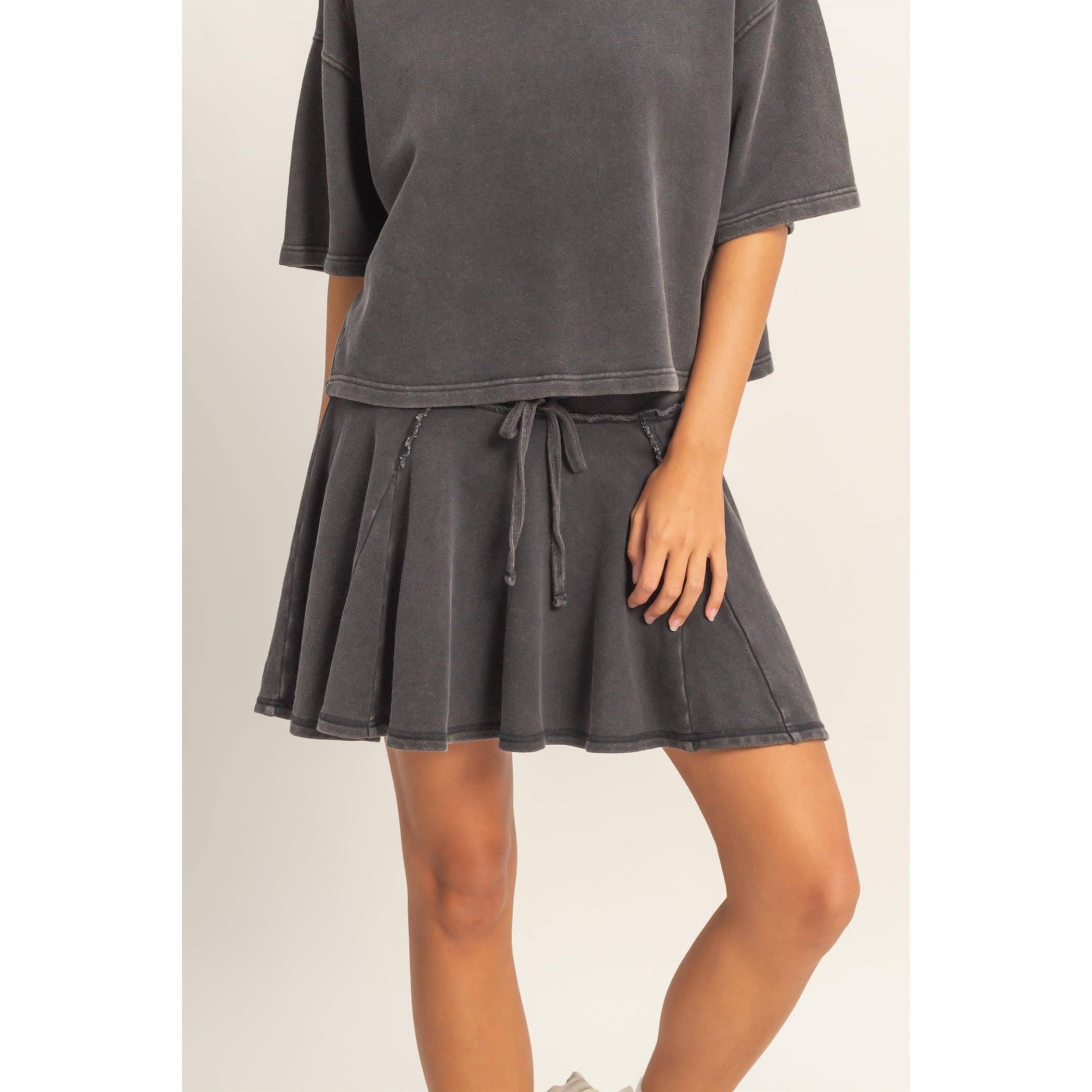 Acid Washed Mid Waist Flowy Skort
