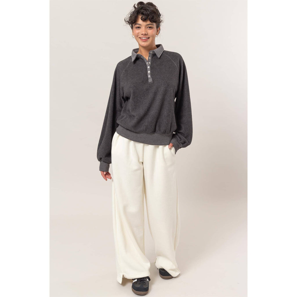 Fold Over Waist Wide Leg Sweatpant