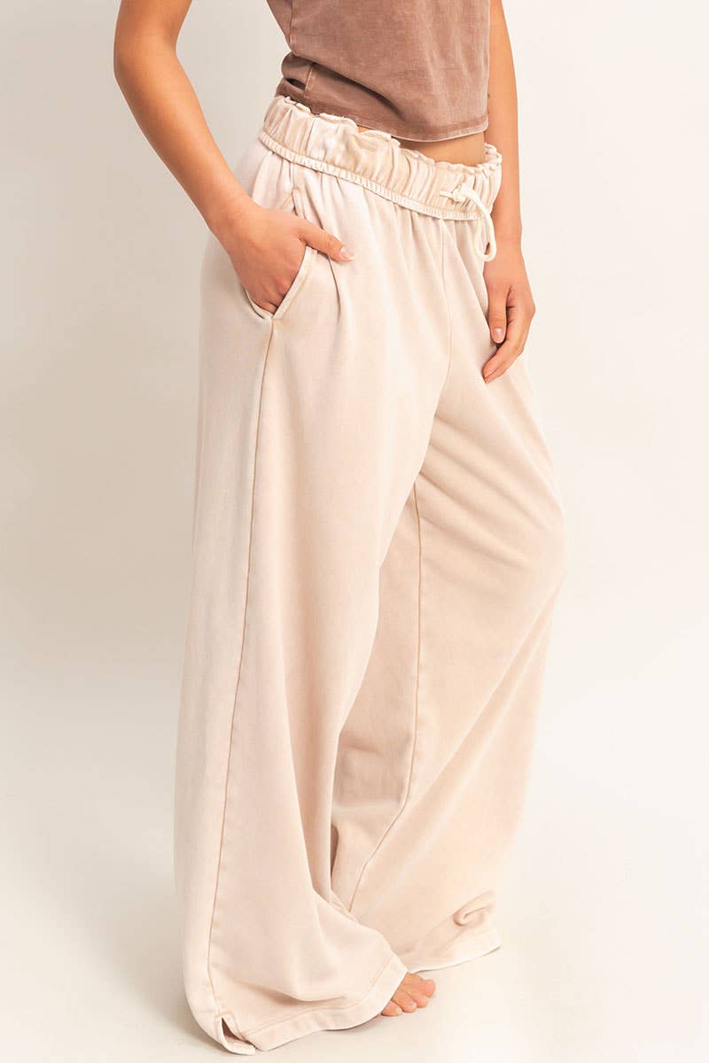 Fold Over Waist Wide Leg Sweatpant