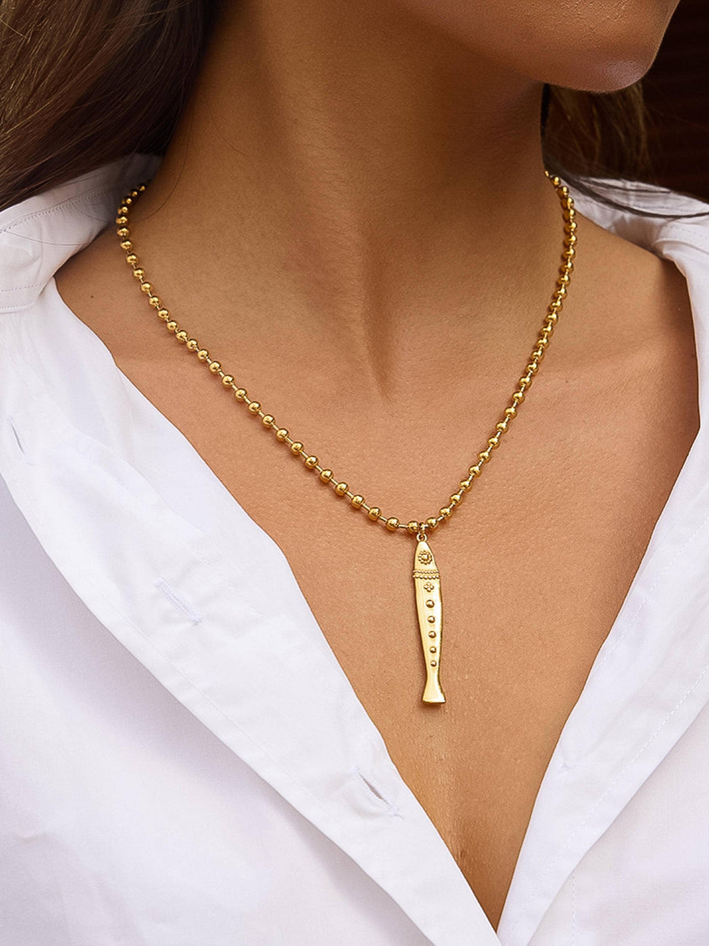 18K Gold Non-Tarnish Vintage Fish Necklace