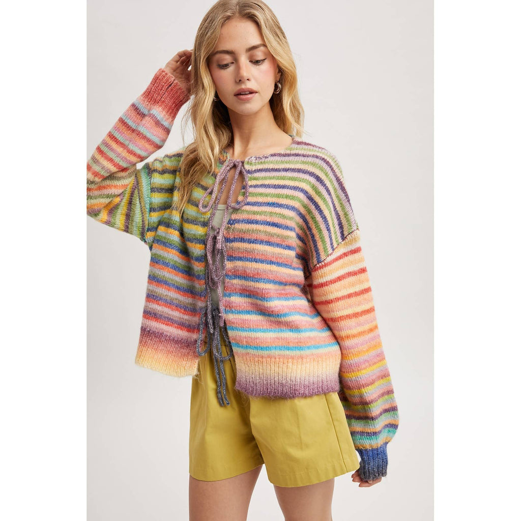 Viral Rainbow Tie Knit Cardigan