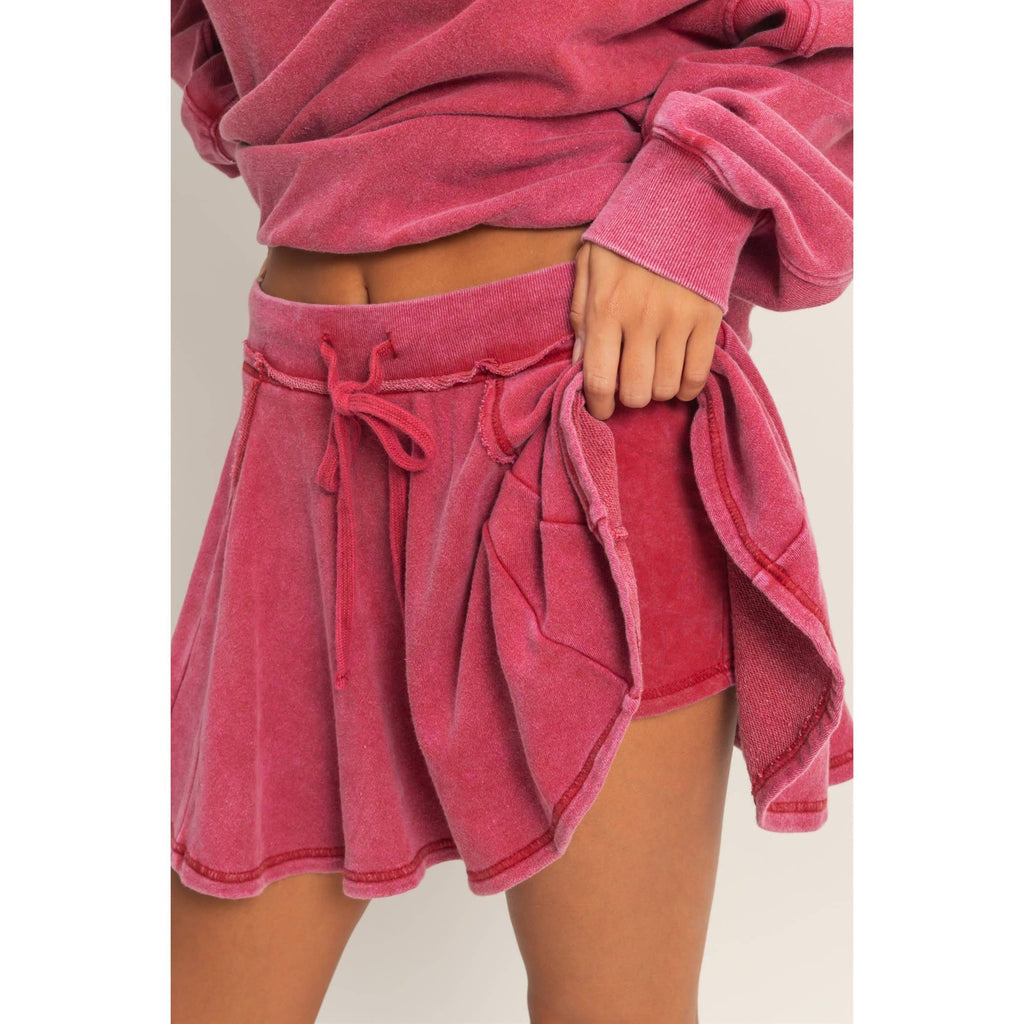 Acid Washed Mid Waist Flowy Skort