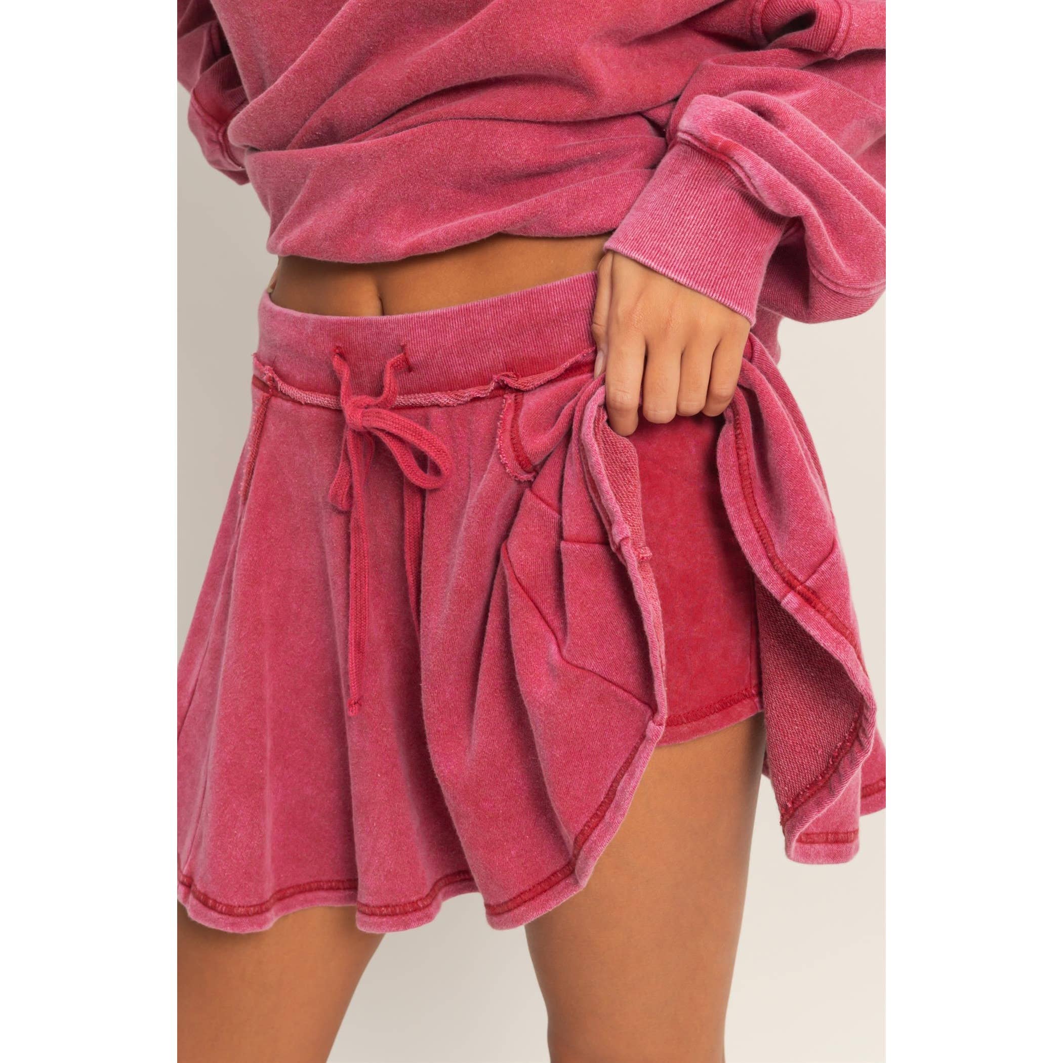 Acid Washed Mid Waist Flowy Skort