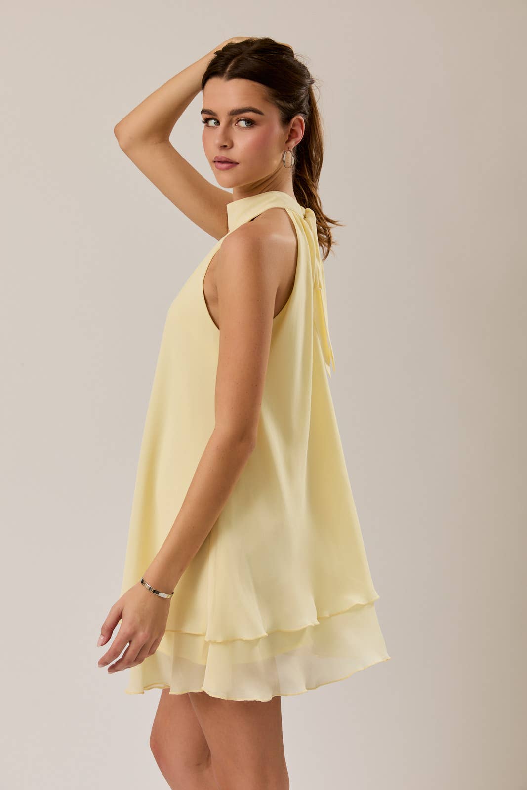 Halter Neck Ruffle Hem Mini Dress