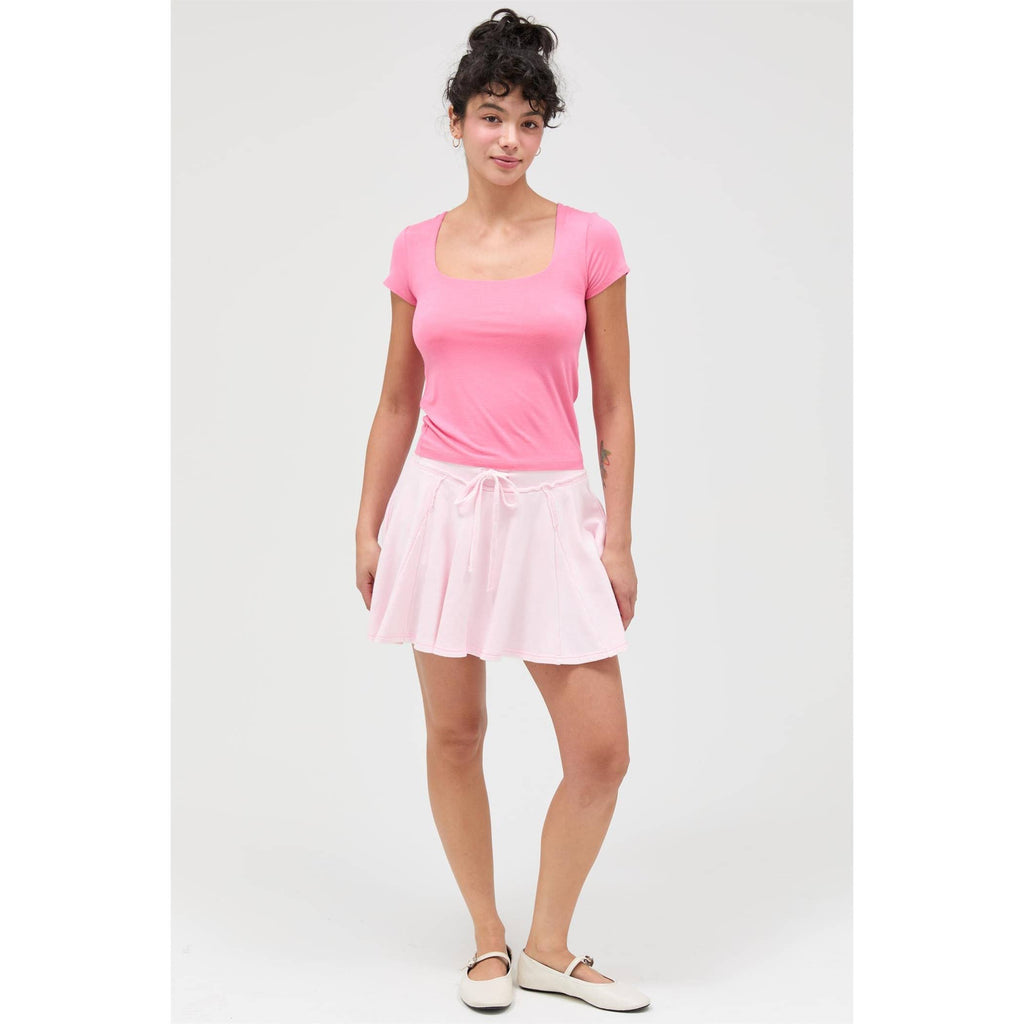 Acid Washed Mid Waist Flowy Skort