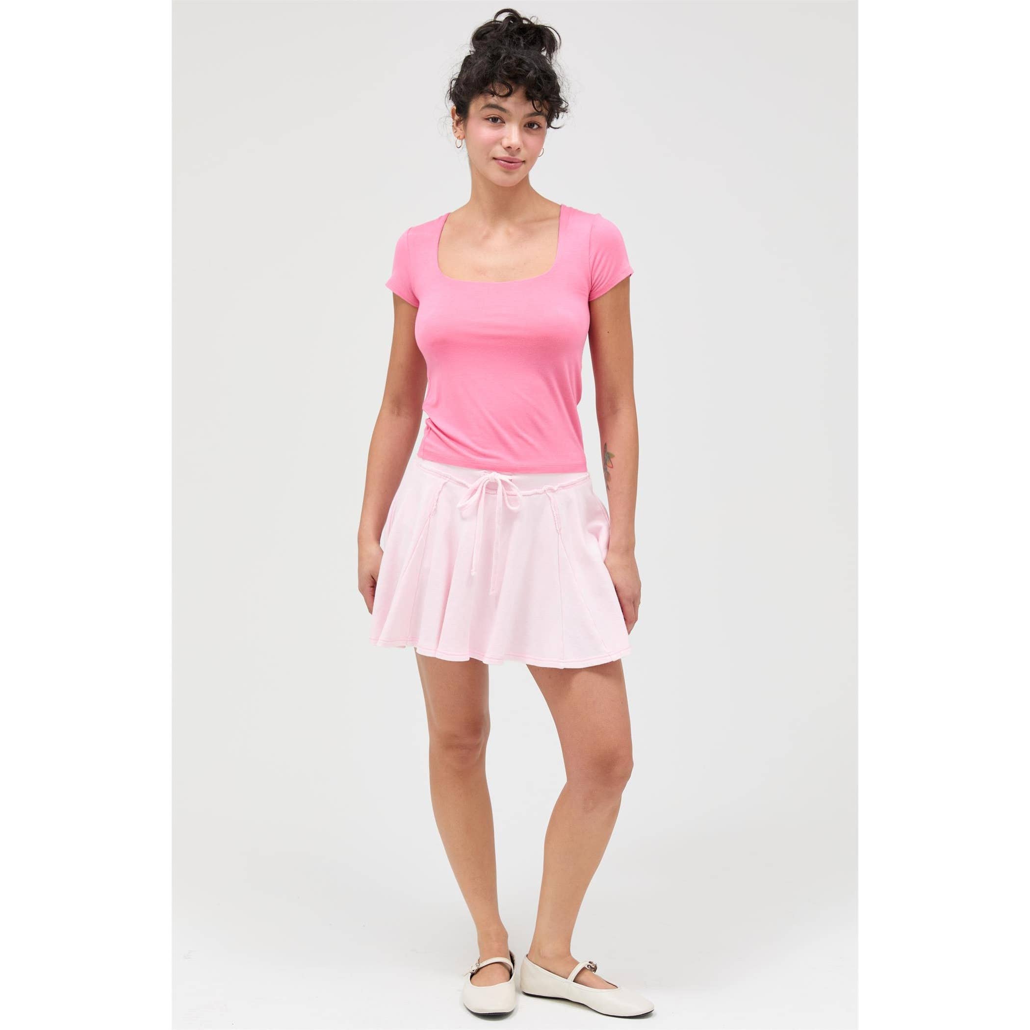 Acid Washed Mid Waist Flowy Skort