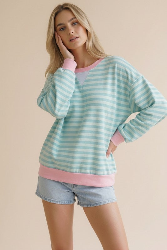 Plus Size Stripe Crew Neck