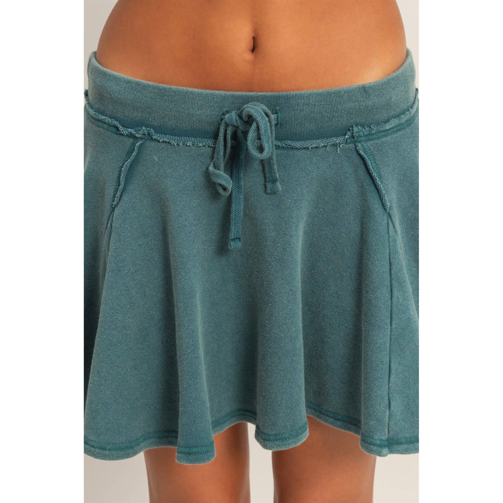 Acid Washed Mid Waist Flowy Skort