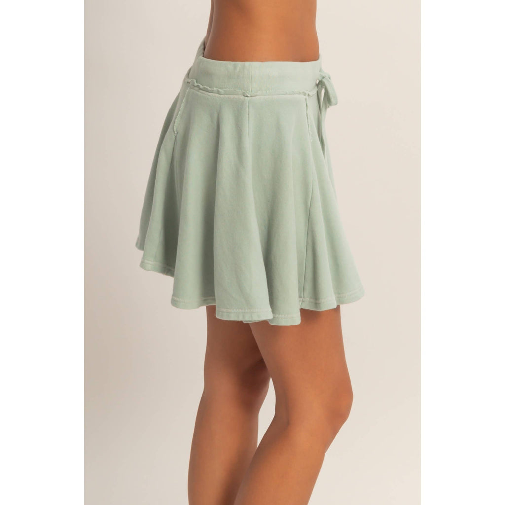 Acid Washed Mid Waist Flowy Skort