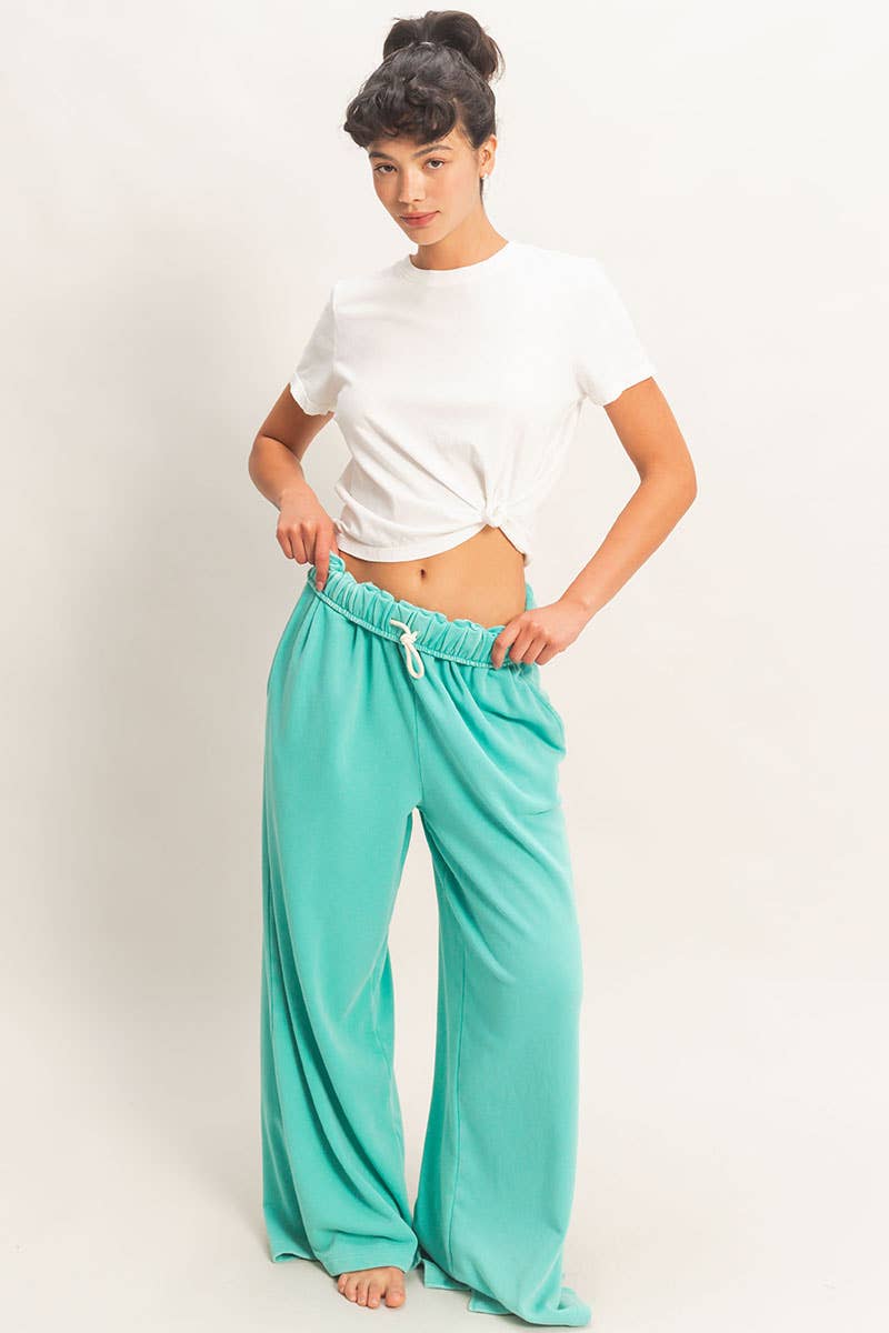Fold Over Waist Wide Leg Sweatpant