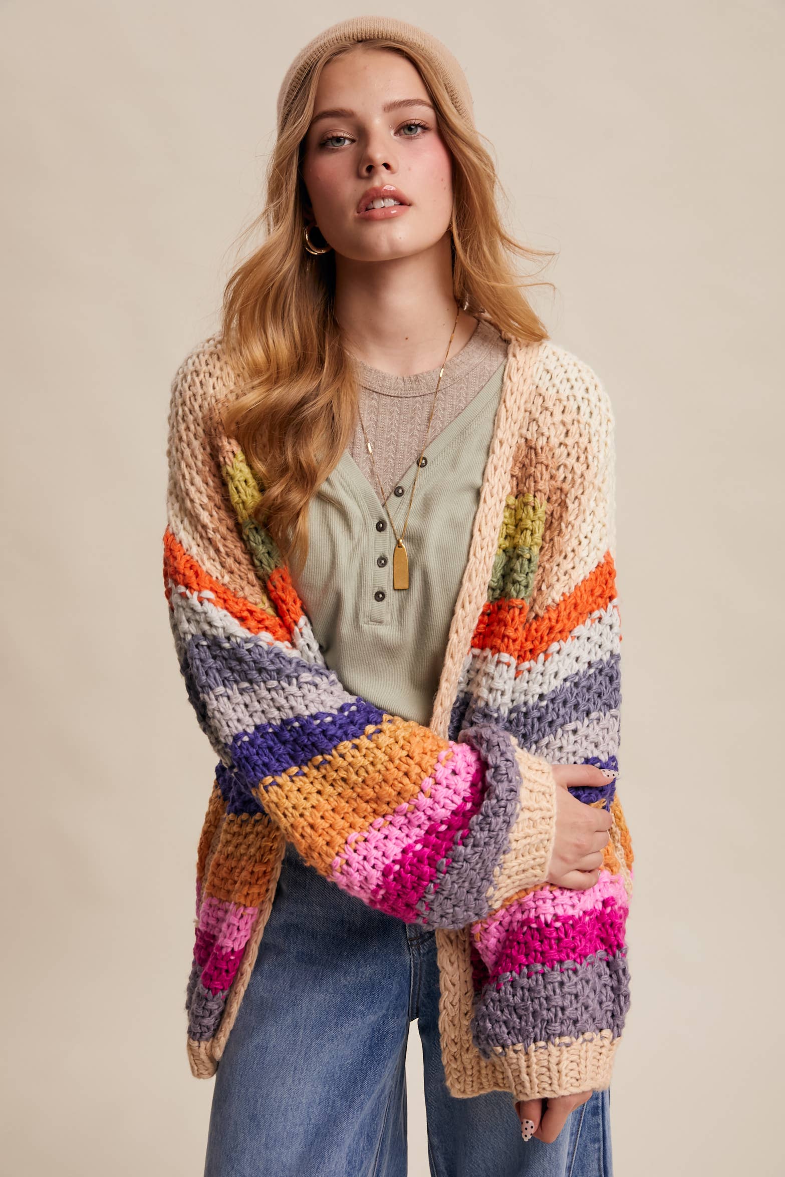 Rainbow Hand-Crochet Cardigan