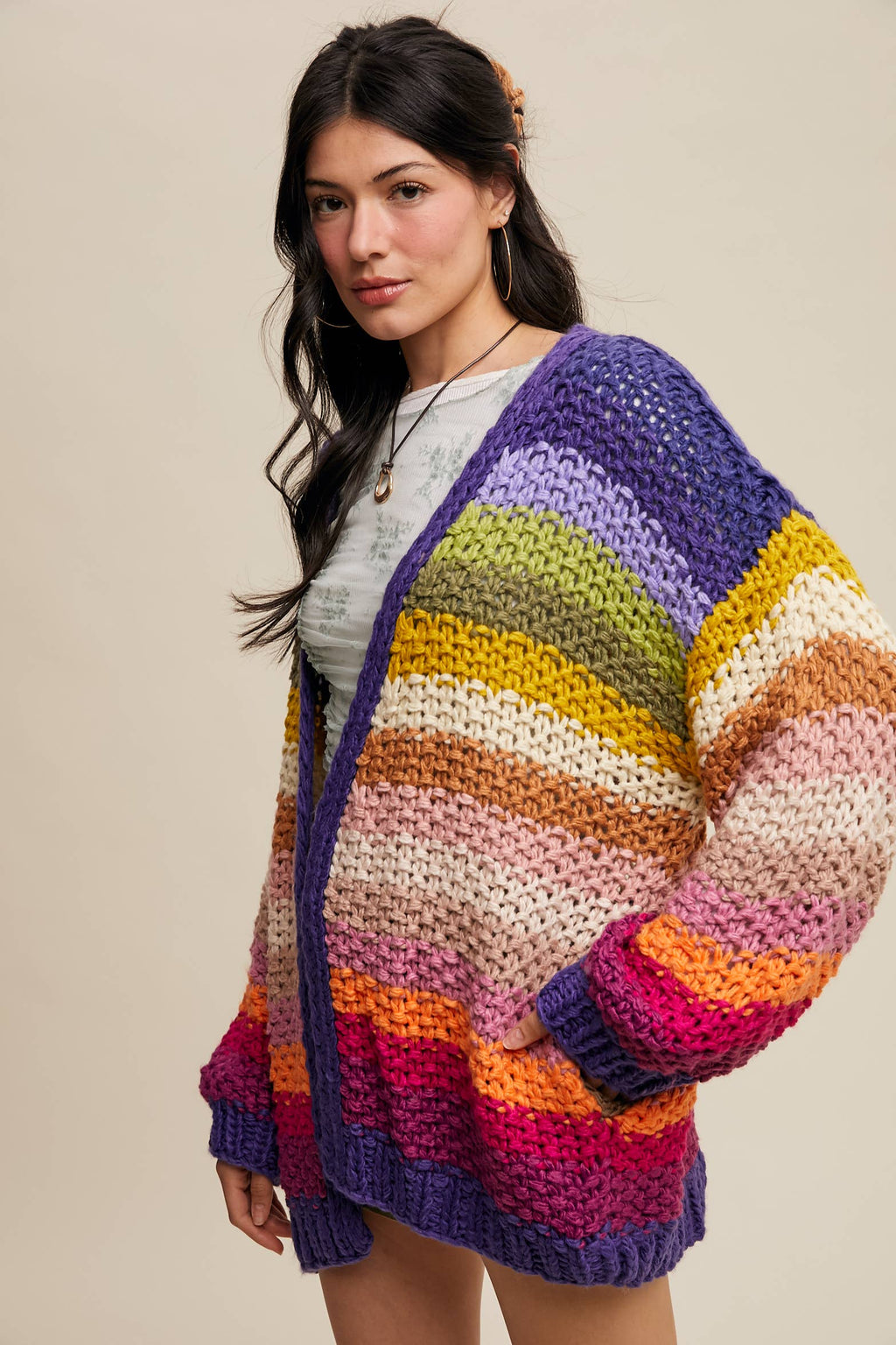 Rainbow Hand-Crochet Cardigan
