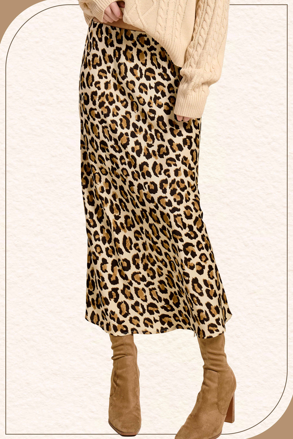 Midi Satin Leopard Skirt