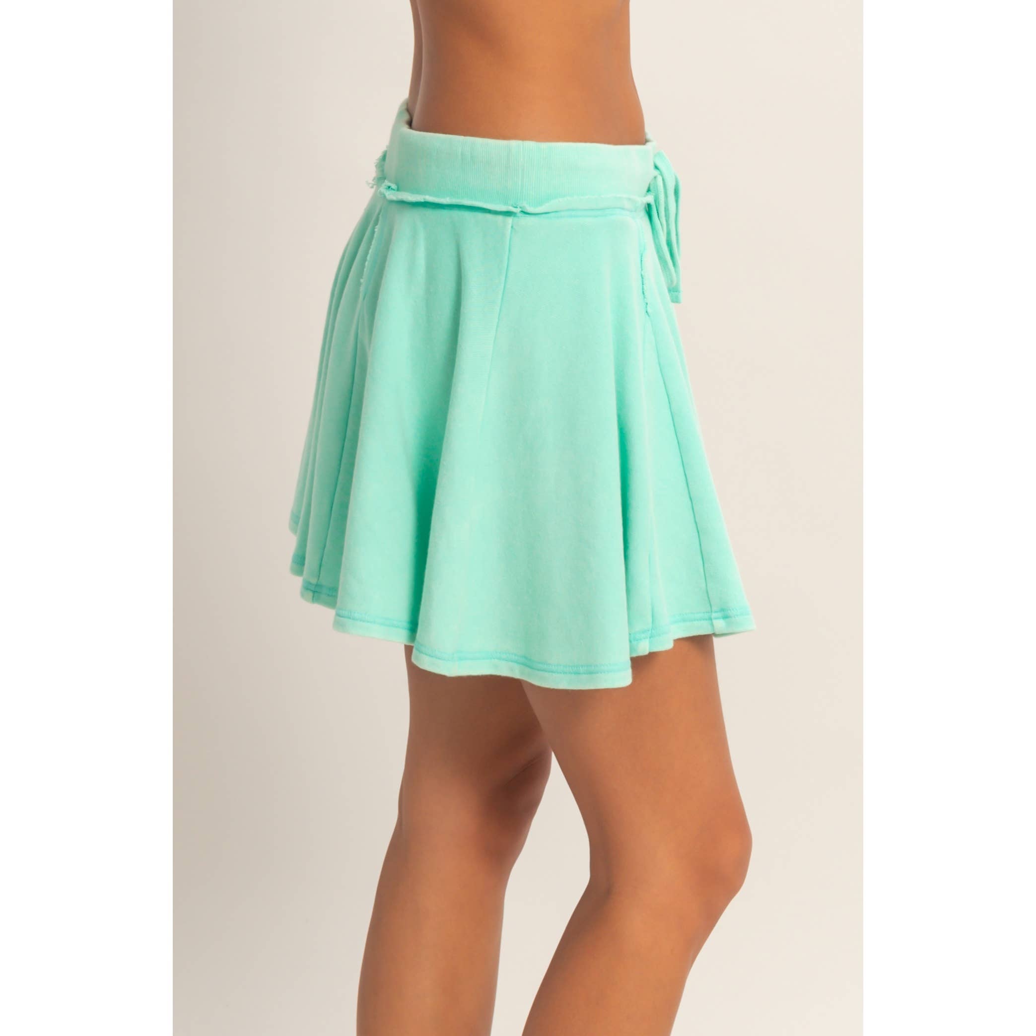 Acid Washed Mid Waist Flowy Skort