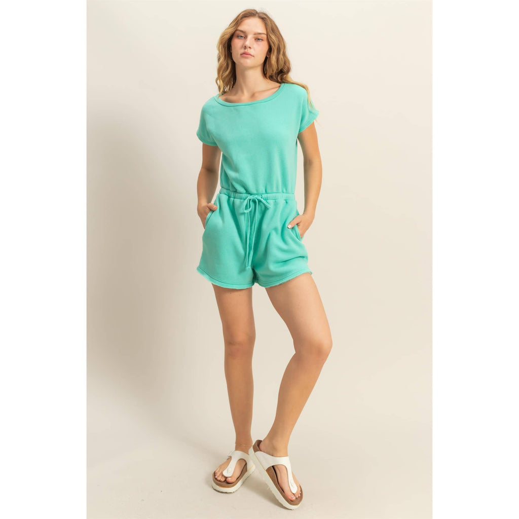 Cap Sleeve Drawstring Waist Romper