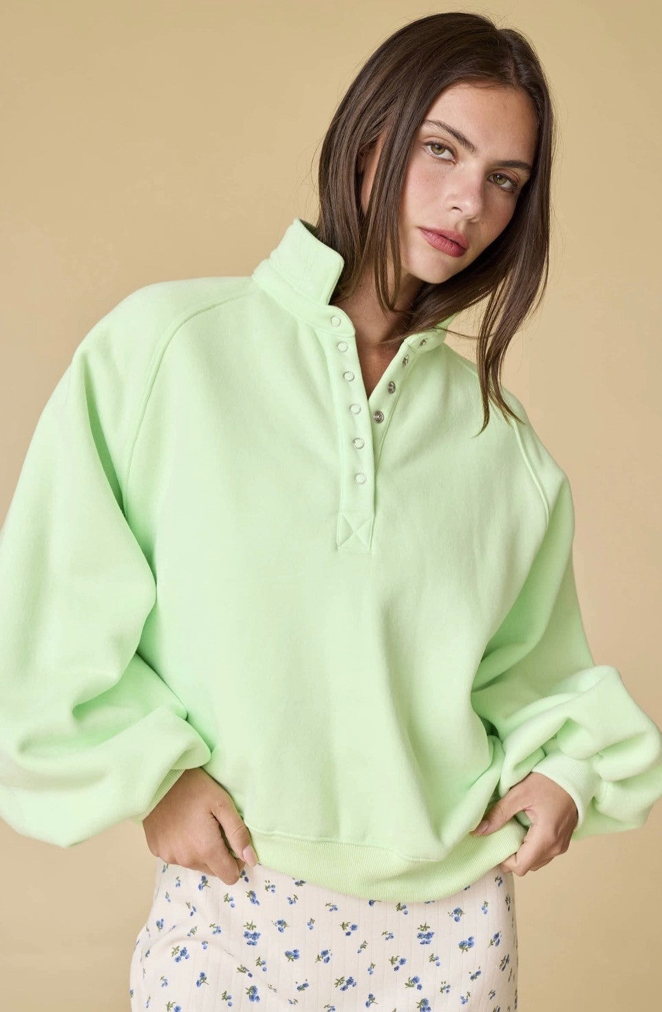 Snap Button Collar Pullover