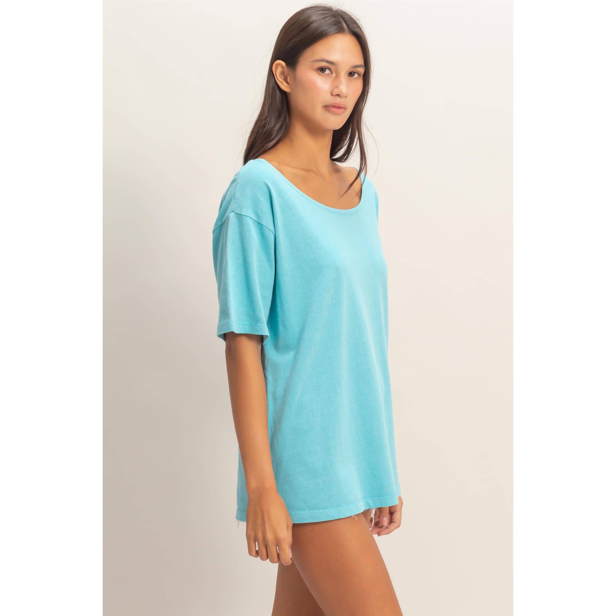 Boat Neck Short Sleeve Basic Tee
