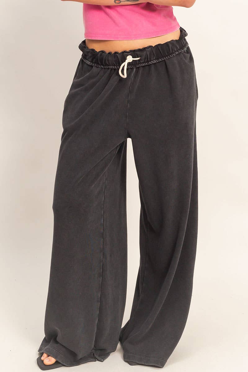 Fold Over Waist Wide Leg Sweatpant