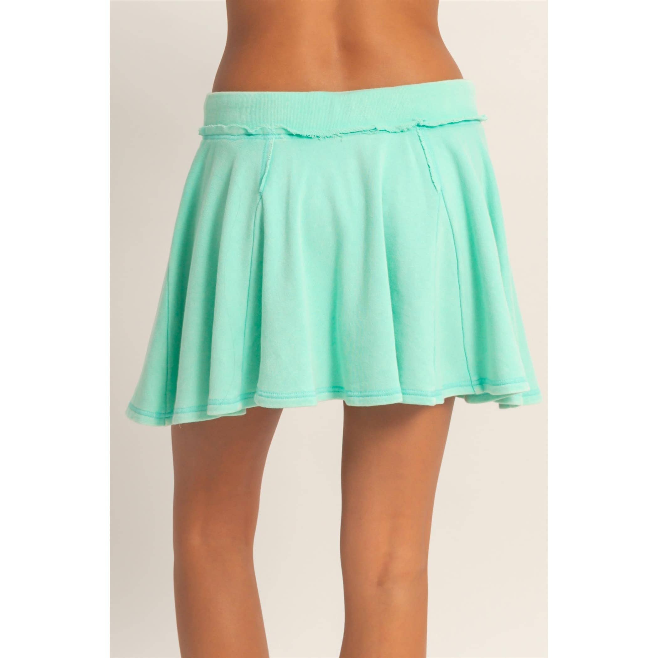 Acid Washed Mid Waist Flowy Skort
