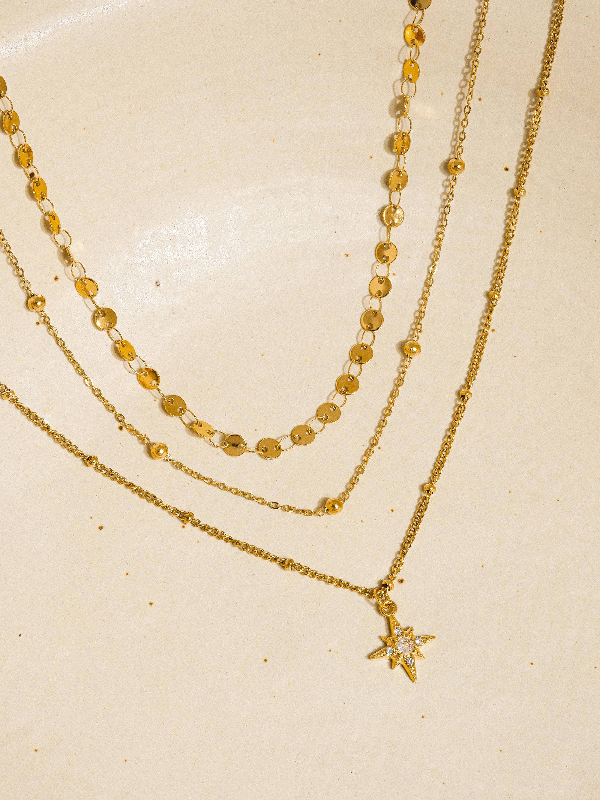 18K Non-Tarnish Layered Star Necklace