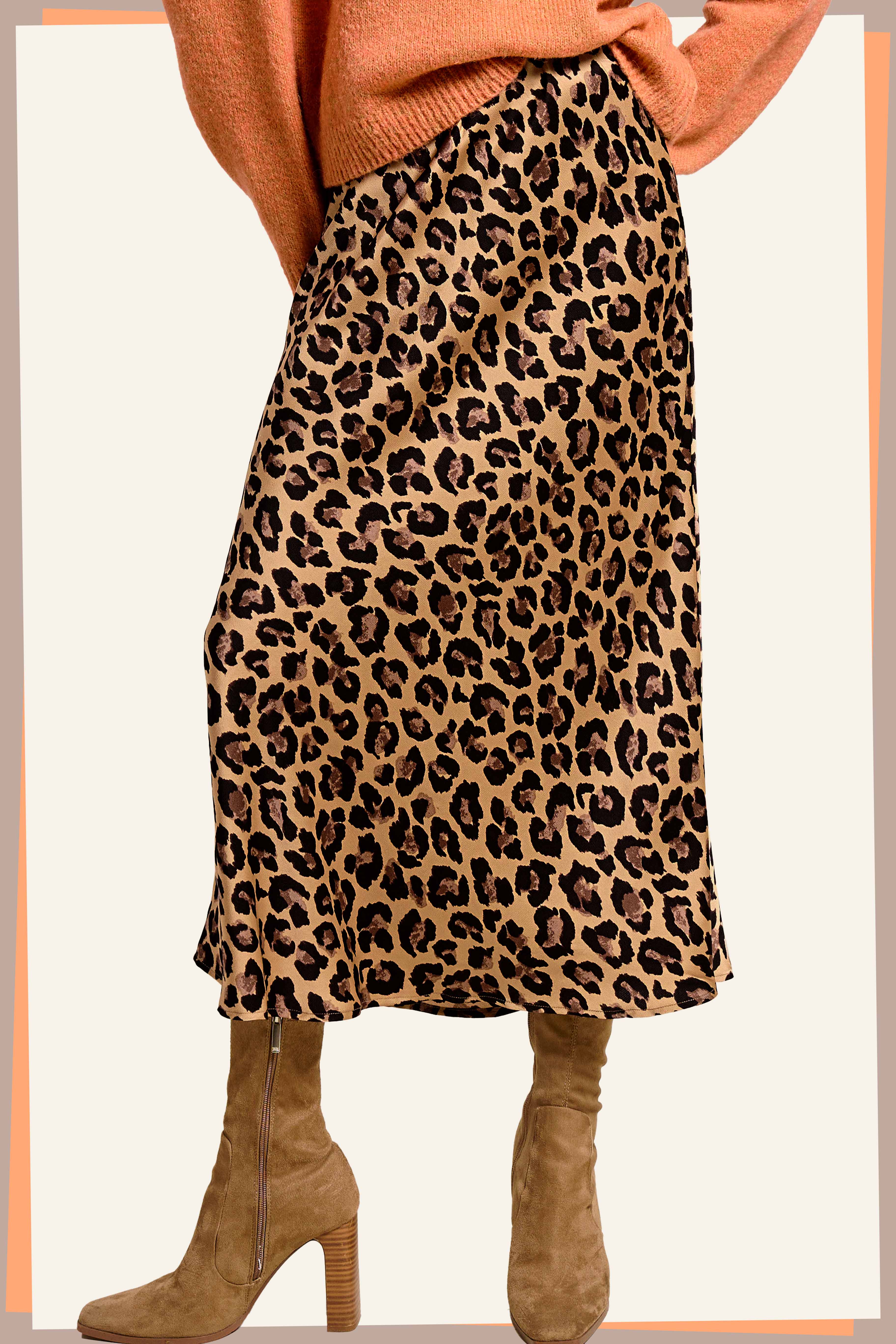 Midi Satin Leopard Skirt