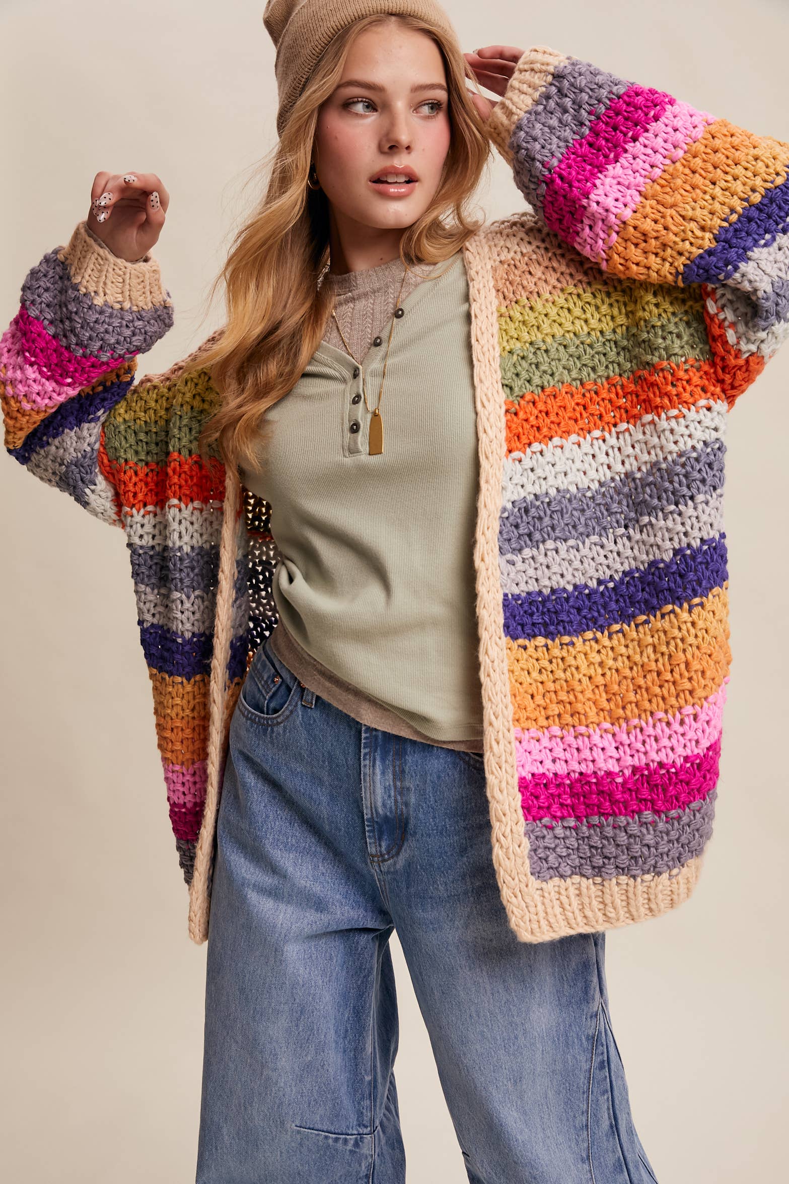 Rainbow Hand-Crochet Cardigan